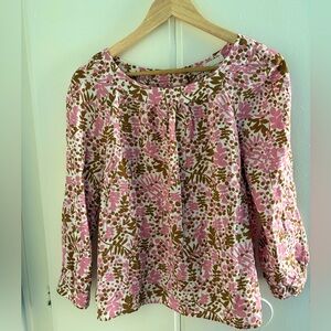 Boden Women’s Blouse Linen Pink and Brown Floral Print
